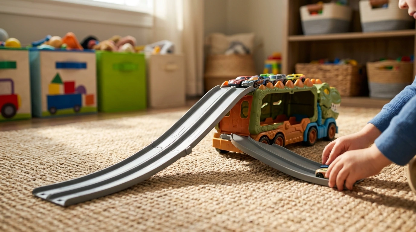 Dino Transport Truck Hauler: Fold-Out Track & Cars